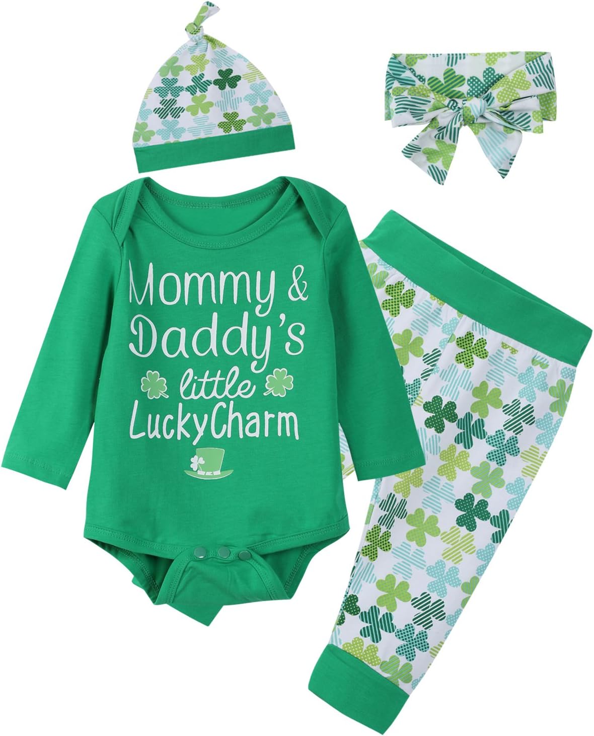 bakjuno Baby Boys Girls Cute ST Patrick's Day Outfit Clover Pants with Hat