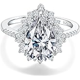 RANDES 4.5 Carat Teardrop Engagement Birthstone Ring Sterling Silver Pear Cut Sapphire/Ruby/Emerald/Amethyst/Aquamarine Halo Ring Promise Anniversary Rings for Women Size 6-10