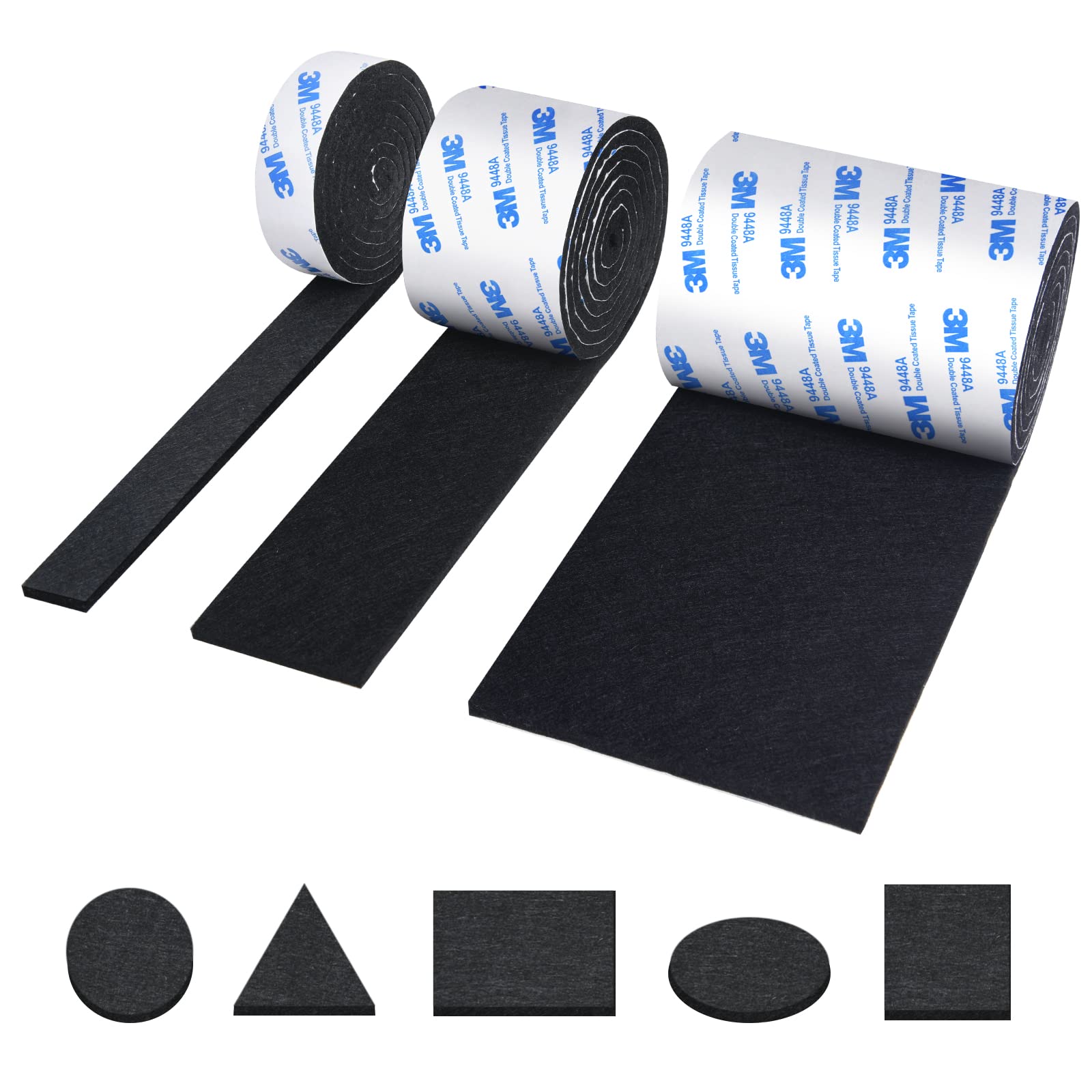 Vicloon Furniture Pad, 3 Rolls Floor Protectors for Furniture Feet (120x10x0.5cm+120x5x0.5cm+120x2x0.5cm), Felt Pads Tailorable for Chair Feet Legs, Tiled, Cabinet, Hardwood Floor Protectors(Black)