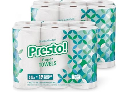 Amazon Brand - Presto! Ultra-Strong Premium Paper Towels, 158 Sheet Huge Ro...