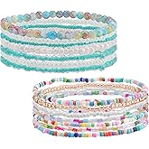 Lukiisoo Bohemian Stackable Bead Bracelets for Women Multicolor Stretch Pearl Crystal Beaded Friendship Jewelry Multi Layered Boho Beaded Charm Bracelets Set for Jewelry Women