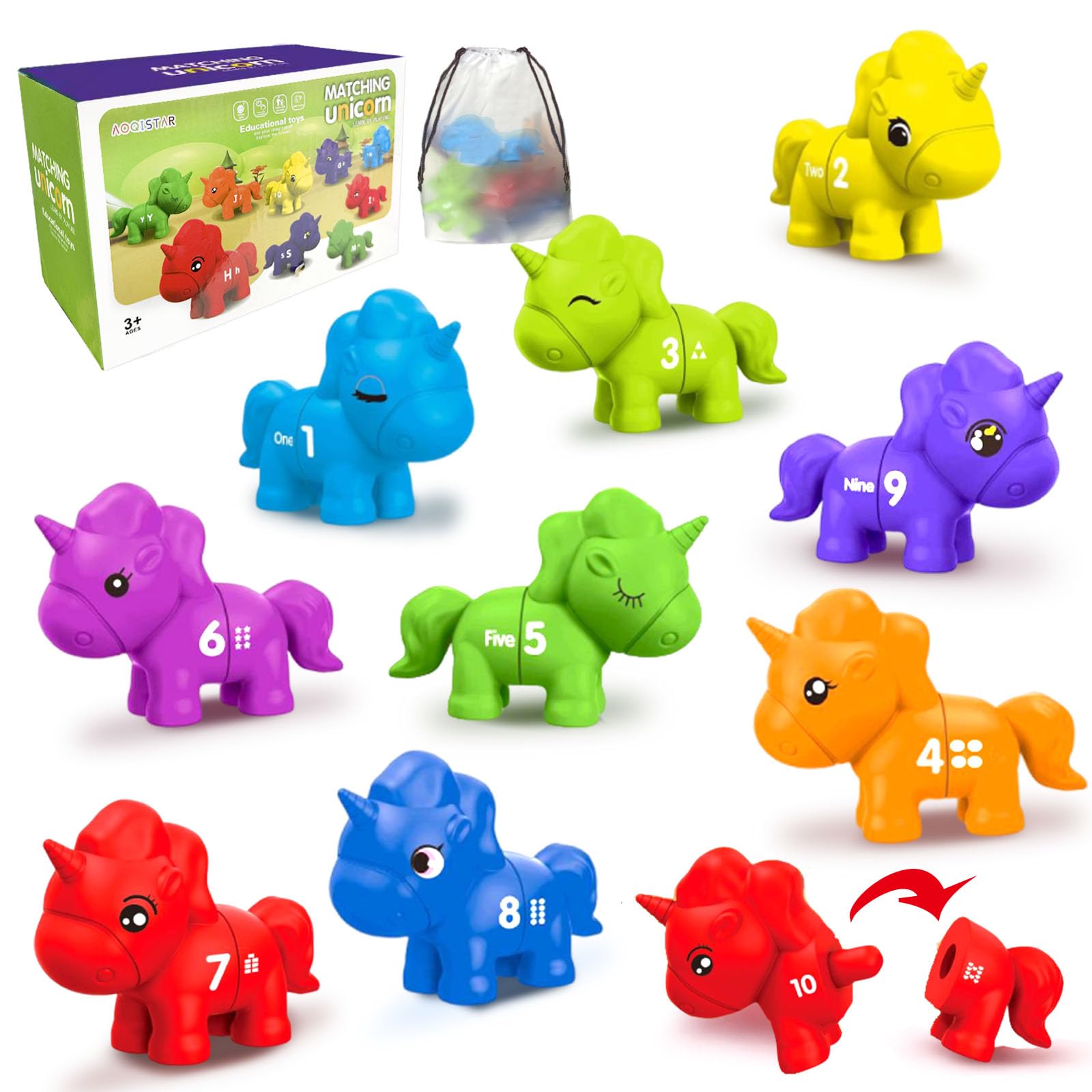 Numbers Matching Game 10PCS Unicorn Alphabet Toys, Motor Preschool Educational Montessori Learning Toys Preschool Educational, Gifts for 3 4 5 Year Old Girls Boys
