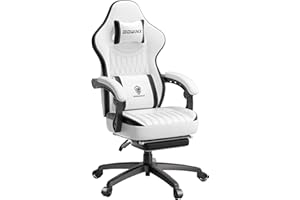 Dowinx Gaming Chair Breathable PU Leather Gamer Chair with Pocket Spring Cushion, Ergonomic Computer Chair with Massage Lumbar Support,Adjustable Swivel Task Chair with Footrest(Black&White)