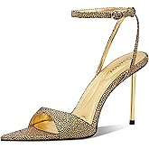 Ouwilov Women’s Stiletto Heels Open Toe High Heel Sandals with Ankle Strap and Gold Metal Heel, Sexy Dressy Heels for Party Wedding Evening and Night Out