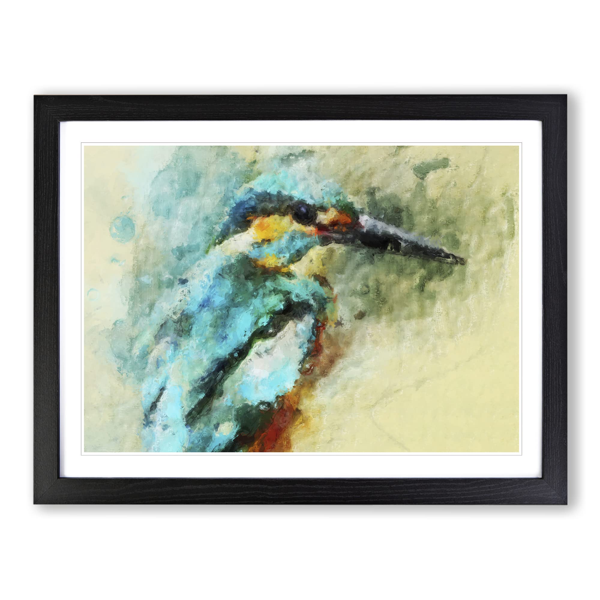 Kingfisher Illustration In Abstract Modern Art Framed Print | A4 Black Framed Wall Art | Ready to Hang | Abstract Fantasy Picture | Living Room Bedroom Lounge Office