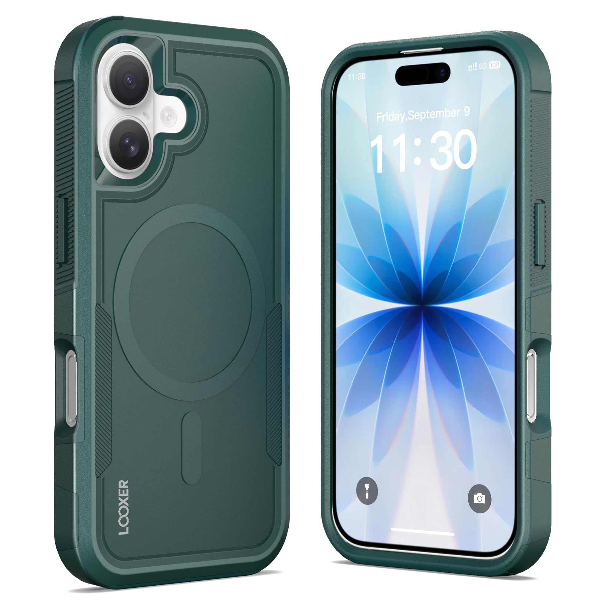LOOXER® Defender Series Case for iPhone 17 (6.3”) | Military-Grade Rugged Shockproof Protection, MagSafe Compatible + Premium Screen Protector Included (Green, 17)