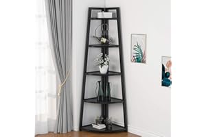 Tribesigns 70 inch Tall Corner Shelf, 5 Tier Modern Corner Bookshelf Bookcase Industrial Corner Ladder Shelf Plant Stand for Living Room, Kitchen, Home Office (Black)
