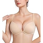 HACI Women's Push Up Bra Plunge Deep V Thick Padded Underwire Seamless Multiway Add 2 Cups
