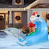 Vigdur 8FT Christmas Santa Claus Inflatables, Hawaiian Surfing Santa Blowups with Built-in LED Lights, Hawaiian Christmas Decorations for Holiday Indoor Yard Lawn Garden Outside Home Decor