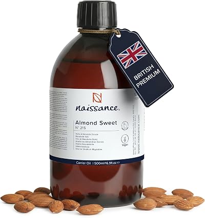 Naissance Sweet Almond Oil 500ml Natural Carrier Oil for Skin Hair Massage