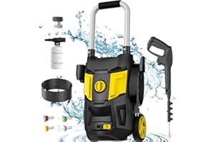 DECOKTOOL Electric Pressure Washer, 4500PSI Power Washer with 20FT Hose, 35FT Power Cord, 4 Nozzles, Foam Cannon & Spray Gun, High Pressure Washer for Car, Patio, Garden, Fence (Yellow)