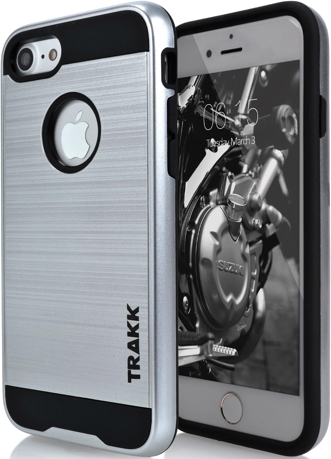 TRAKK FORCE iPhone 7 Case - Elite Premium Modern Slim Cushion - Brushed Metal, Dual Layer TPU, Anti-Scratch, Shock Absorption Heavy Duty Apple iPhone 7 Protective Case 4.7" - Silver