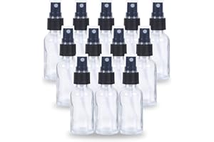 YONKAN 2oz Glass Spray Bottle, Fine Mist Boston Glass Bottles with Black Fine Mist Sprayer Small Clear Bottles for Essential Oils, Bath, Beauty, Hair & Cleaning, Clear, Pack of 12