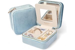 BLUTETE Travel Jewelry Box Organizer Velvet Travel Case With Mirror Ring Earrings Necklaces Storage Organizer Box (Sky Blue)