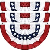 3Pack 3x6 Ft American Pleated Fan Flag, American Flag Bunting for Outdoor, US Patriotic Half Fan Banner for 4th of July Memorial Day Independence Day Outdoor Indoor Decorations