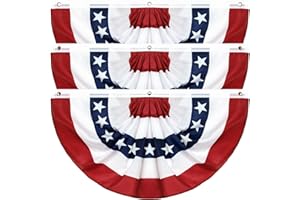 ADISHER 3Pack 3x6 Ft American Pleated Fan Flag, American Flag Bunting for Outdoor, US Patriotic Half Fan Banner for 4th of July Memorial Day Independence Day Outdoor Indoor Decorations