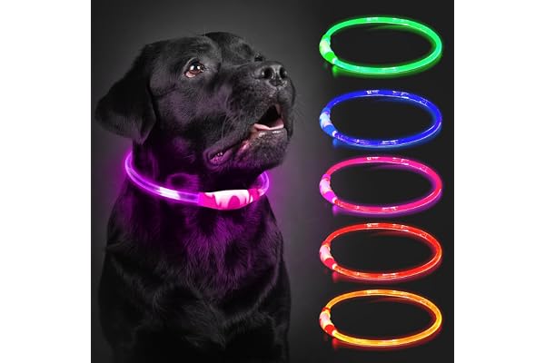 Light Up Dog Collar, Rechargeable LED Collar 27.5in with 3 Flash Glow, Visible, Safety and Waterproof Pet Necklace for Outdoo