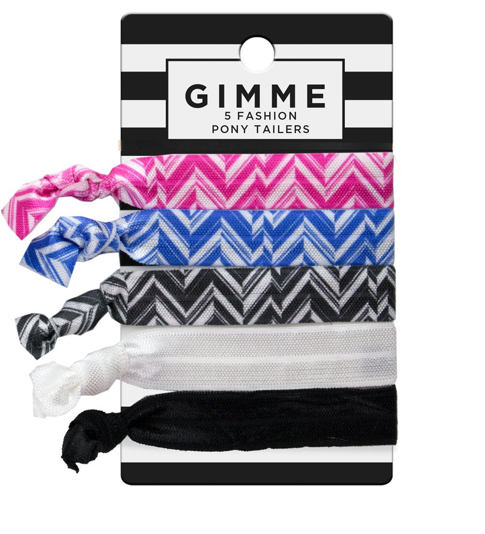 Gimme Hair Ties, Herringbone, Pink/Blue/Black/White, 5