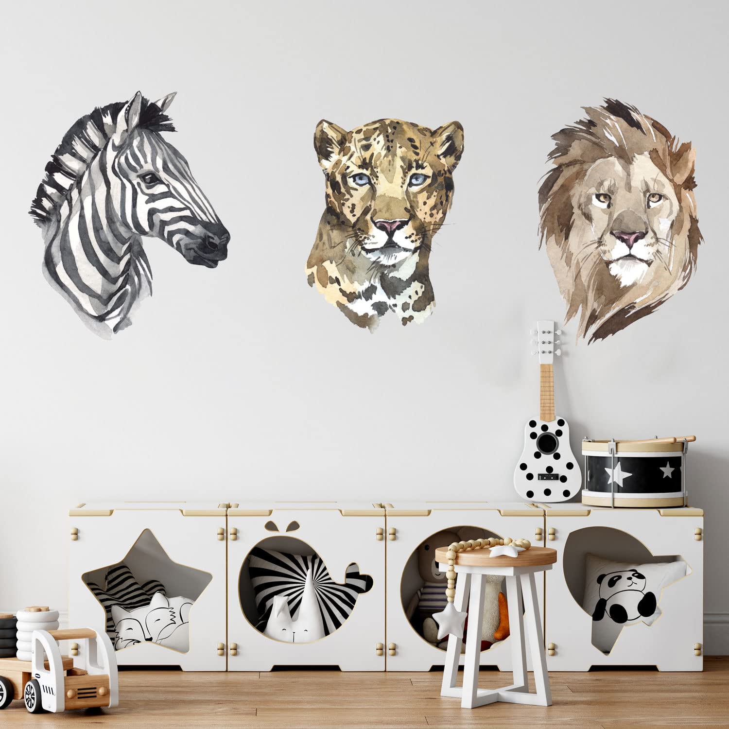 Stickerscape Watercolour Safari Wall Stickers (Jungle Trio - Large Size) | Jungle Wall Stickers for a Children's Bedroom or Nursery | Easy to Apply and Cleanly Removable — image 1