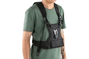 Dual Camera Strap, Multi Camera Carrying Chest Harness Vest System with Side Holster and Secure Straps, for DSLR Cameras, Cli