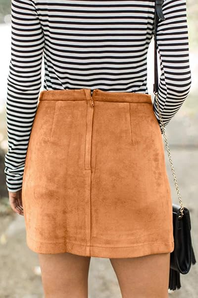 MEYEEKA FAUX LEATHER SKIRT FOR WOMEN VINTAGE HIGH WAIST CLASSIC SLIM MINI PENCIL SKIRT S KHAKI