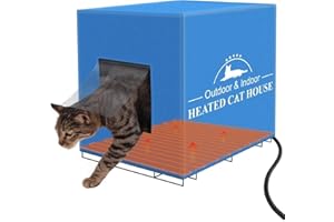 STOHOT Large Heated Cat House for Outdoor Cats in Winter, Anti-Soaking Insulated Cat House, Elevated & Weatherproof, Warm Cat Shelter with Heating Pad, Outside House Feral Barn Cat (Blue, 12"x16"x14")