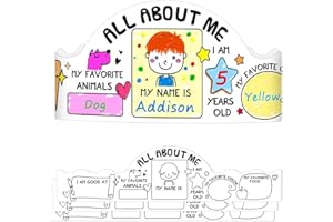 FLYAB All About Me Crown Crafts Kits for Kids - 24PCS Color Your Own Back to School Paper Crown Hats DIY First Day of School Hats with Elastic for Kindergarten Preschool Activities Party Supplies