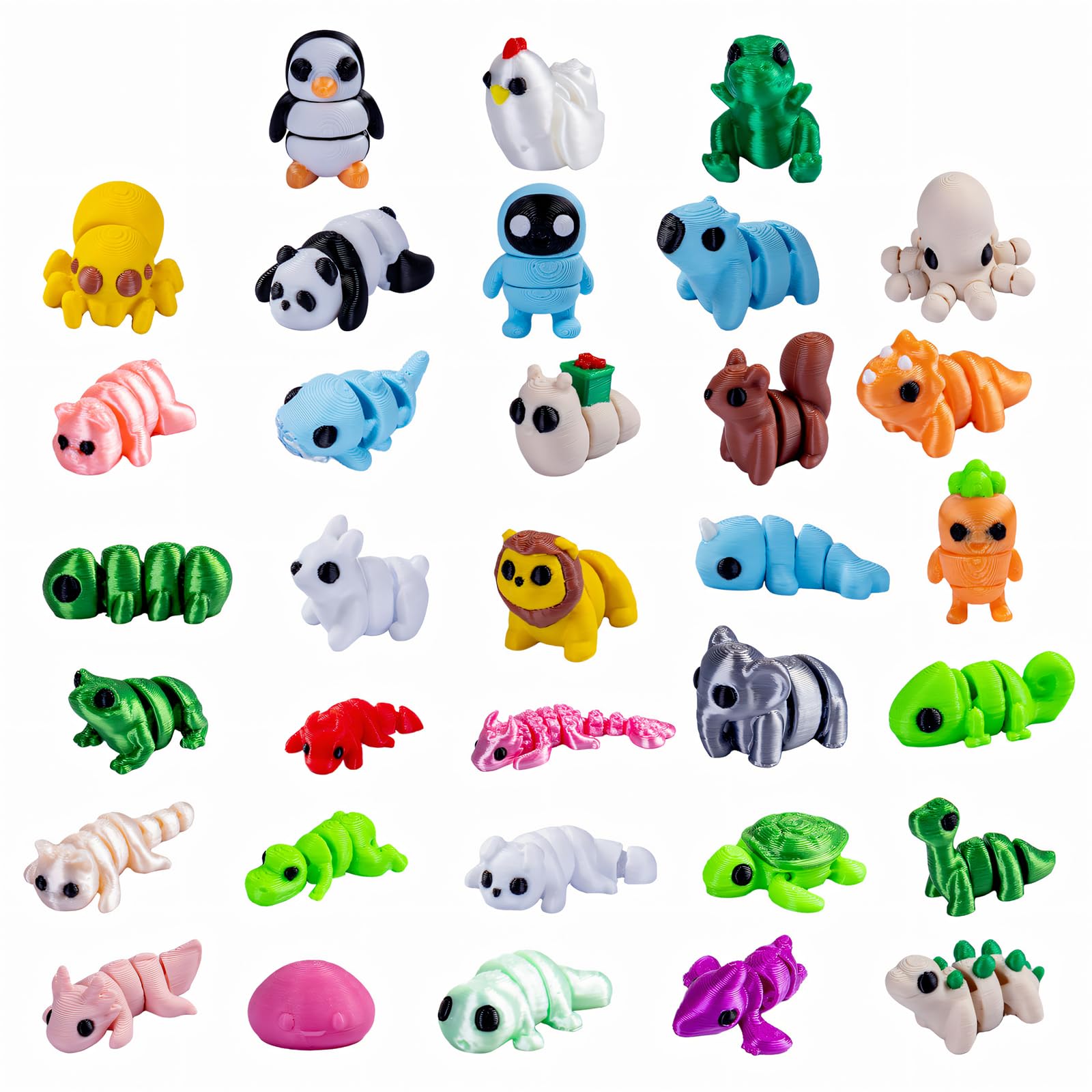 zhongko 33Pcs 3D Printed Animals, 3D Printed Fidget Toy, Movable Joint Mini Toys, Different Animal Shapes, Colorful 3D Printed Toys for Home and Office Decoration Photographic Prop
