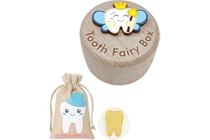 3Pcs Tooth Fairy Box Tooth Fairy Coin Tooth Fairy Drawstring Storage Bag，Cute Wooden Tooth Fairy Keepsake Lost Teeth Holder,T