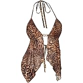 Floerns Women's Y2k Cheetah Halter Tops Sleeveless Cut Out Tie Backless Going Out Cami Top
