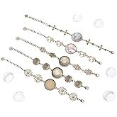 PandaHall 5PCS Bracelet Blank Bezel Settings for Jewelry Making, Alloy Vintage Retro Cabochon Bracelets Round Cabochon Tray with 10pcs 25mm/1 inch Transparent Cabochons, 5 Styles, Antique Bronze