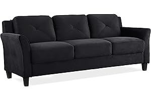 STUDIO LIVING Lifestyle Solutions Harrington Sofa Upholstered Microfiber Fabric Curved Arms, Black