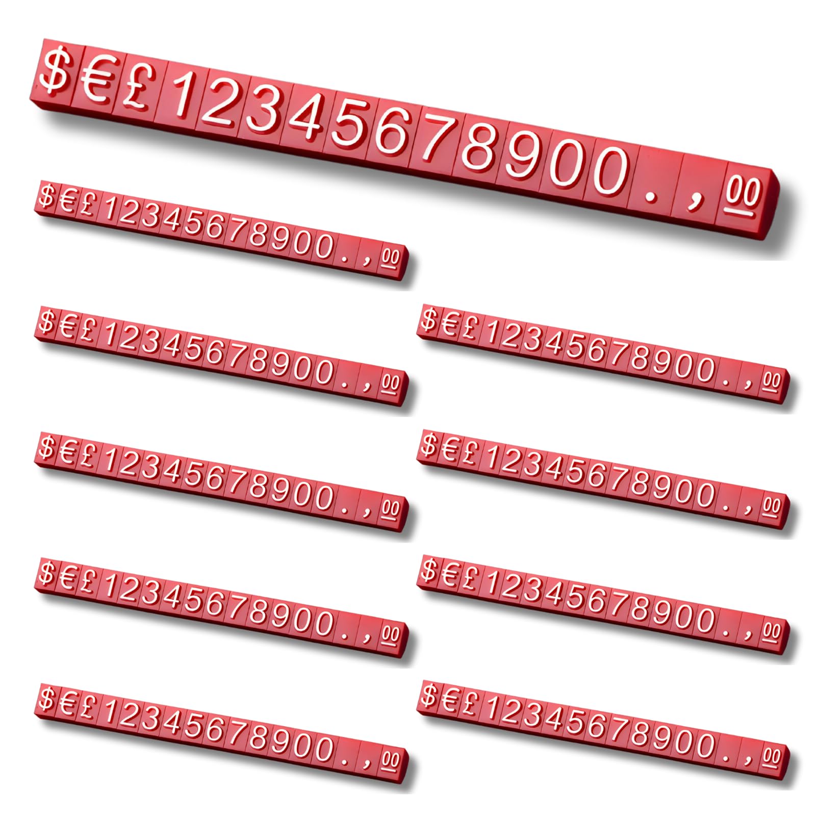 Boxonly 10PCS Adjustable Removable Cube Price Tag Display Kits, 4x6mm £ € $ Digital Price Tag, Metal Price Label Tag, Pricemarker Labels, Arabic Number Price Display Board, Red Base and White Words