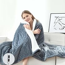 Amazon.com: SNUGSUN Electric Heated Blanket Twin Size, Soft and Cozy  Thickened Stripe Flannel and Sherpa Electric Blanket for Bed, Automatic  Safety System 6 Heating Levels u0026 10 Hours Auto-Off, 62x84 Dark Grey :