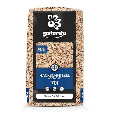 PALIGO Holzhackschnitzel Natur Hackschnitzel Wald Kiefer Pinus Sylvestris Garten Dekor Mulch Holz Häcksel Grob 0-60mm 70l Sac