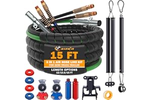 XaXmTee 15 FT Semi Truck Air Lines Kit with 2 Pcs Tender Spring Kit and Glad Hands with Gladhand Holder & Handles 3IN1 Trailer Cord and Air Hoses Kit for Truck Trailer Tractor