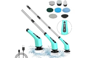 MADEBUT Electric Spin Scrubber, IPX7 Shower Scrubber with Long Handle,7 and 1 Cordless Cleaning Brush with 2500MAH Battery,Portable Power Scrubber, 2-speeds Bathroom Cleaner Brush for Bathroom,Tile,Floor