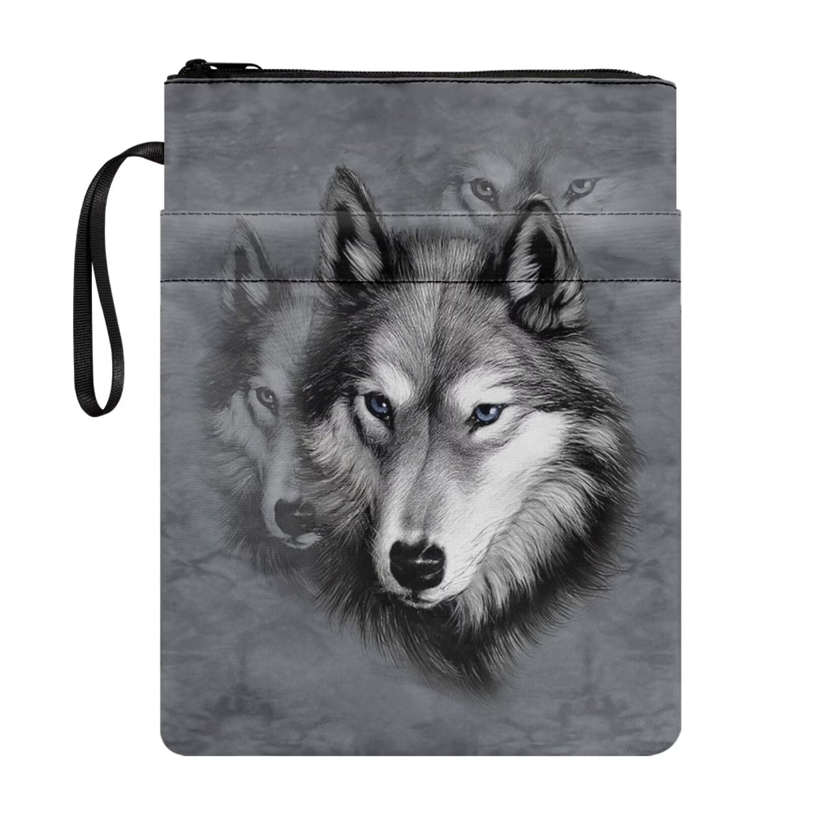 Chaqlin Animal Wolf Book Sleeve Pouch Cover Protector with Zipper for Boys Girls School Bags Fabric Book Lovers Gifts for Hardcover Paperback