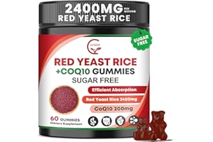 GORNVB Red Yeast Rice with Coq10 Gummies, Red Yeast Rice 2400 mg with CoQ10 200 mg for Cholesterol Lowering Supplements, Sugar Free, Non-GMO, Vegan Heart Health Support – 60 Counts