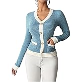 Verdusa Women's Old Money Sweaters Button Up Rib Knit Tops Fall Pullovers Elegant Formal Outfits