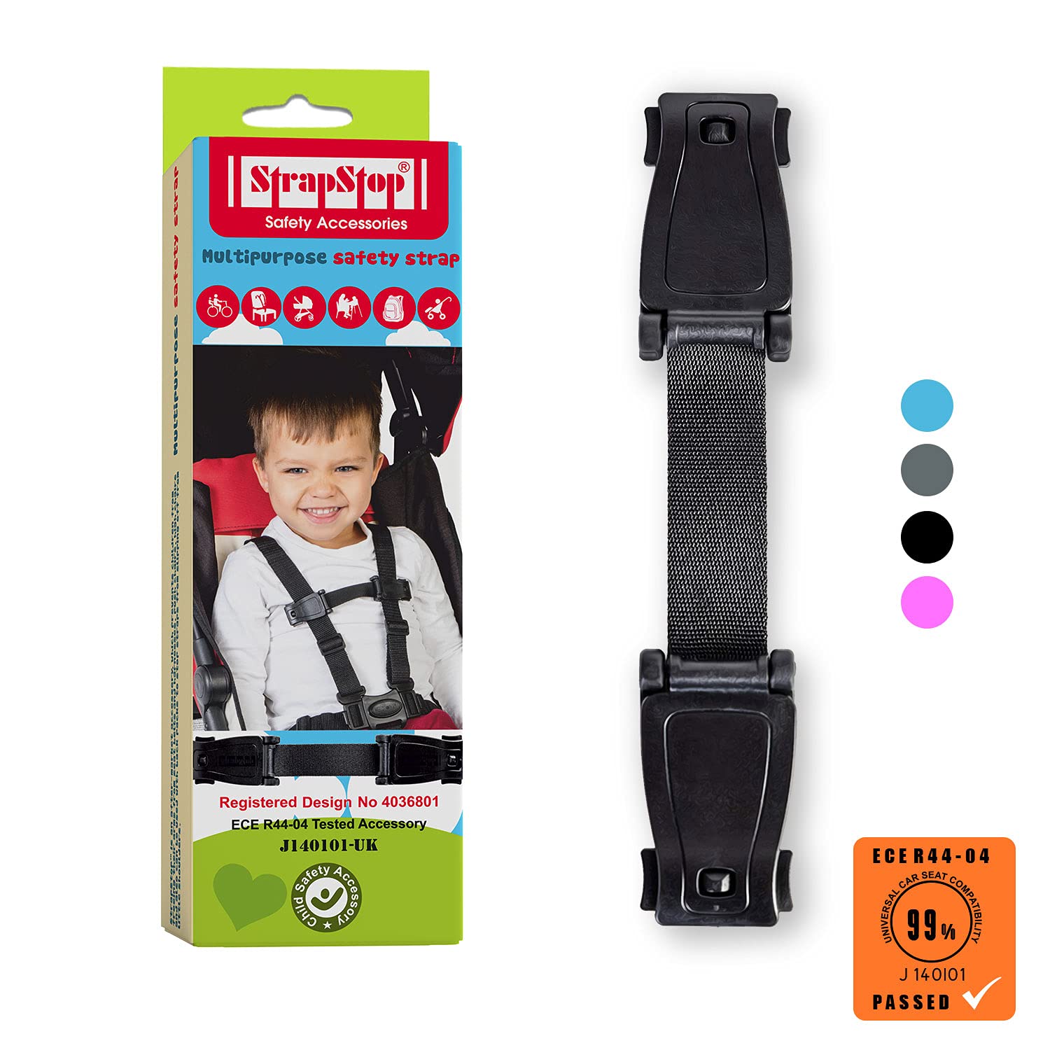 The Original Strap Stop Anti Escape Car Seat Strap — UK Made, Crash Tested, ECE R44-04 & R129 Passed Buckle up Houdini Straps — Multi-use & Impossible to Unlock (1 x Car Seat Safety Clip)