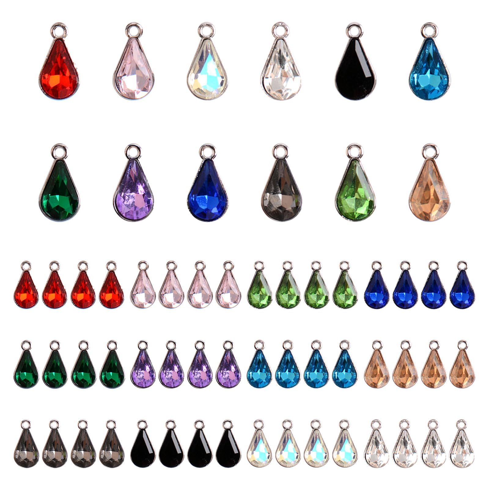 URROMA 48 Pcs Crystal Water-drop Birthstone Charms, Colorful Rhinestone Pendants DIY Beads Pendants For Making Jewelry Necklace Bracelet Earrings, 12 Colors