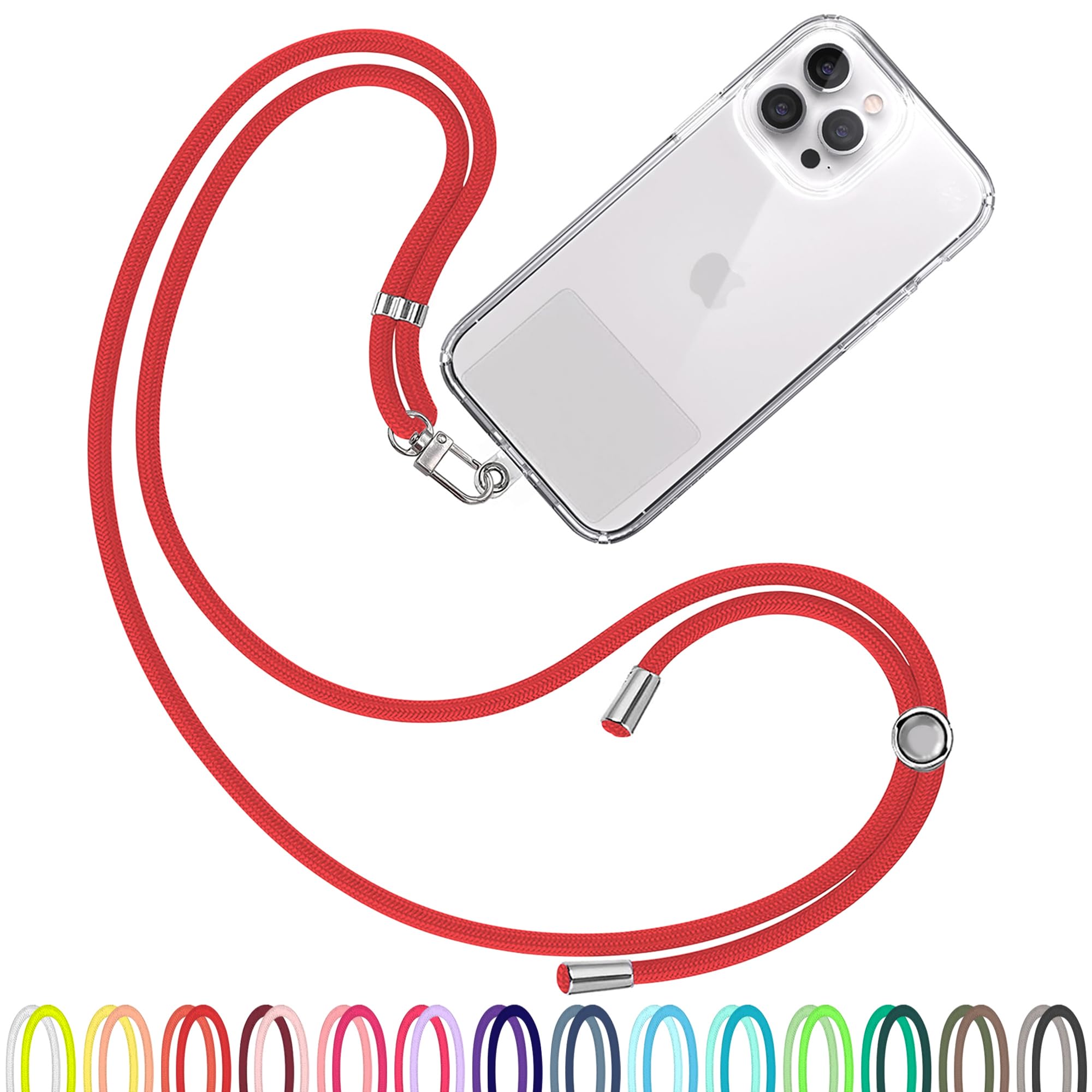 TBOC Cell Phone Lanyard [Red] - Comfortable Universal Smartphone Lanyard - Easy to Use Neck Phone Holder [Clear Patch] - Adjustable Length Phone Strap Crossbody - Fits All Mobile Phones