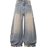 Aelfric Eden Baggy Jeans Mens Camo Star Cuffed Wide Leg Jeans Loose Fit Vintage Streetwear Y2k Denim Pants