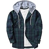 ZITY Men's Flannel Hoodie Shirts Casual Button Down Plaid Shirt Jackets for Men Long Sleeve Stylish Hooded with Pocket