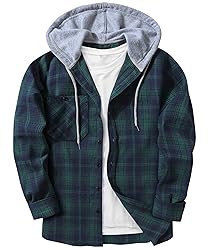 ZITY Men's Flannel Hoodie Shirts Casual Button Down