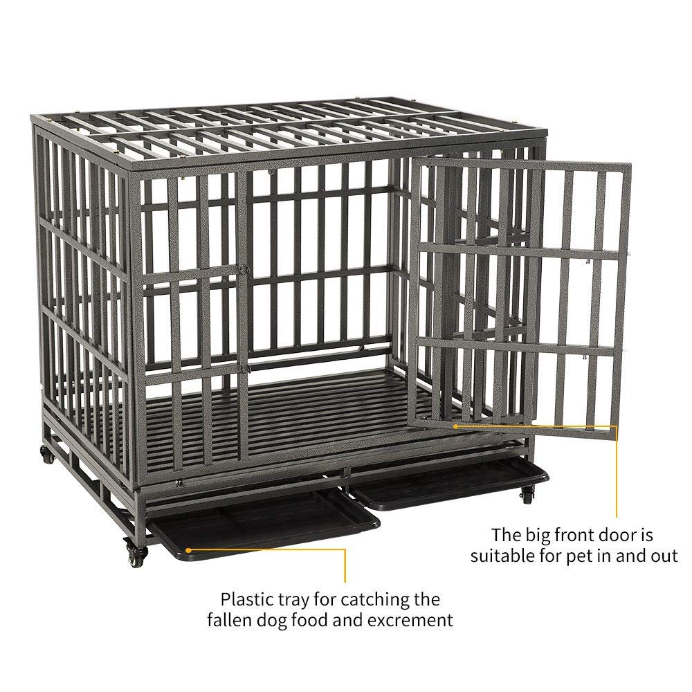 LUCKUP Heavy Duty Dog Cage Strong Metal Kennel and Crate for Medium and Large Dogs, Pet Playpen