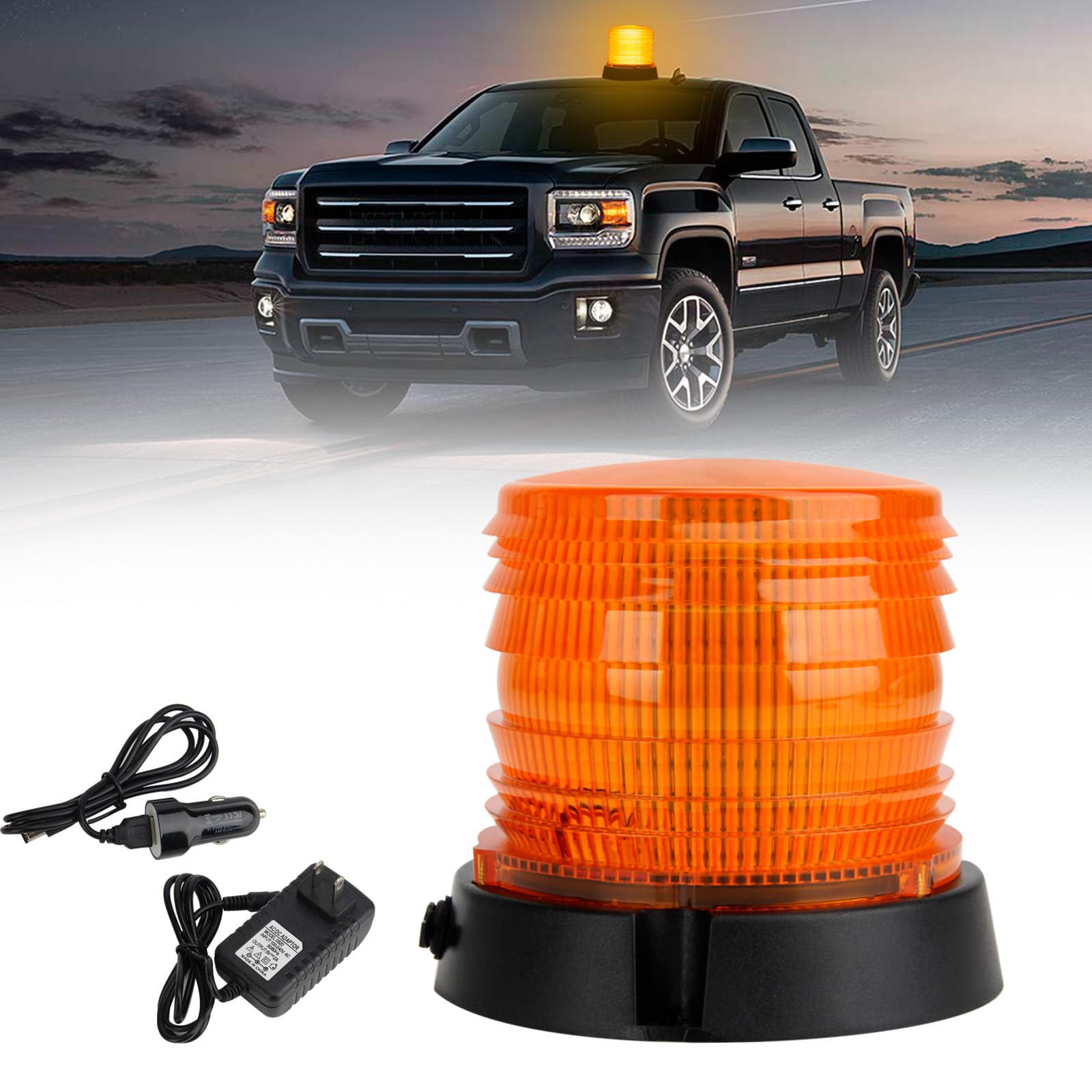 JMEST LEAD Amber LED Strobe Beacon for Trucks - Rechargeable 24-LED Recovery Roof Light With 17 Flash Modes, Emergency Warning Magnetic Mount for Van Vehicles