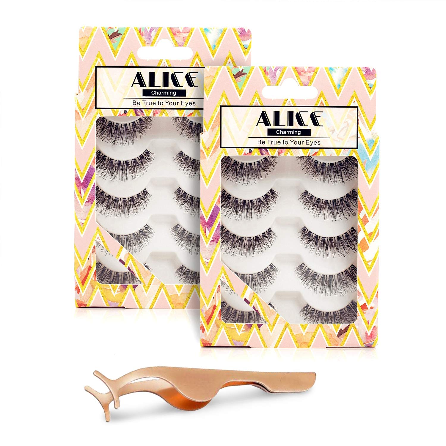 ALICE Lashes 120 Natural Wispy False Eyelashes 10 Pairs with Free Eyelashes Tweezer
