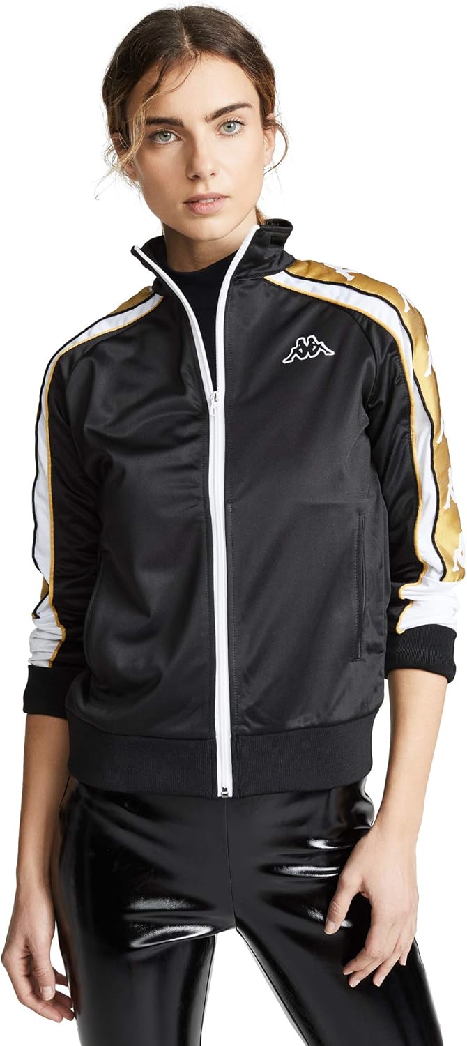 Kappa Women's Banda Track Jacket, Black/White/Yellow Gold
